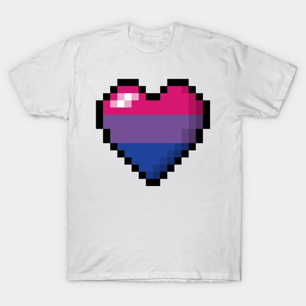 Large Pixel Heart Design in Bisexual Pride Flag Colors T-Shirt by LiveLoudGraphics